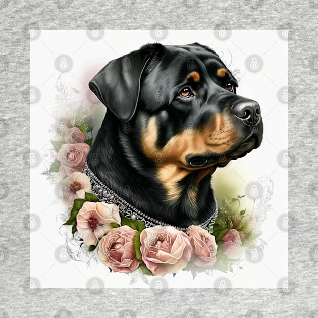 Rottweiler With Roses by Enchanted Reverie